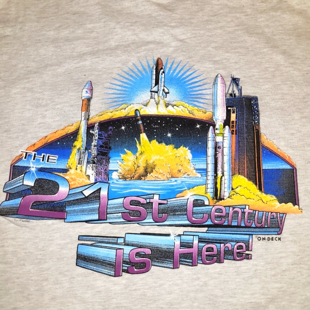 Vintage Lockheed Martin Space Shuttle Pocket T Shirt XL Gray Hanes Beefy Tee